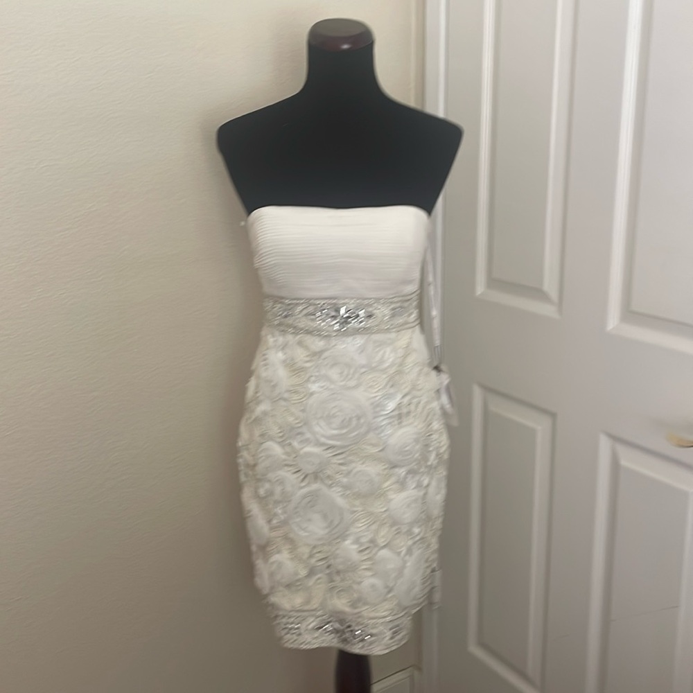 New Sue Wong White Crystal Strapless Floral white Floral Dress